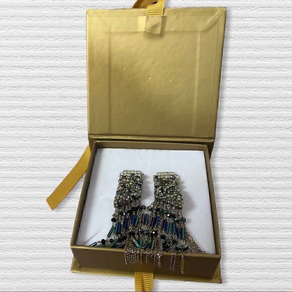 THEIA Fringe Drop Swarovski Crystal Gold Tone Earrings - Picture 3 of 5